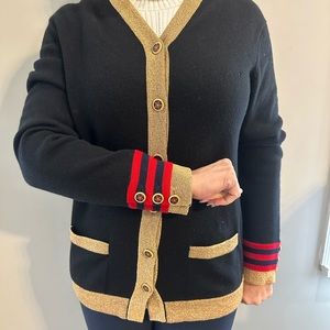 Chanel Brown Gold Trim Cashmere 2009 Cardigan